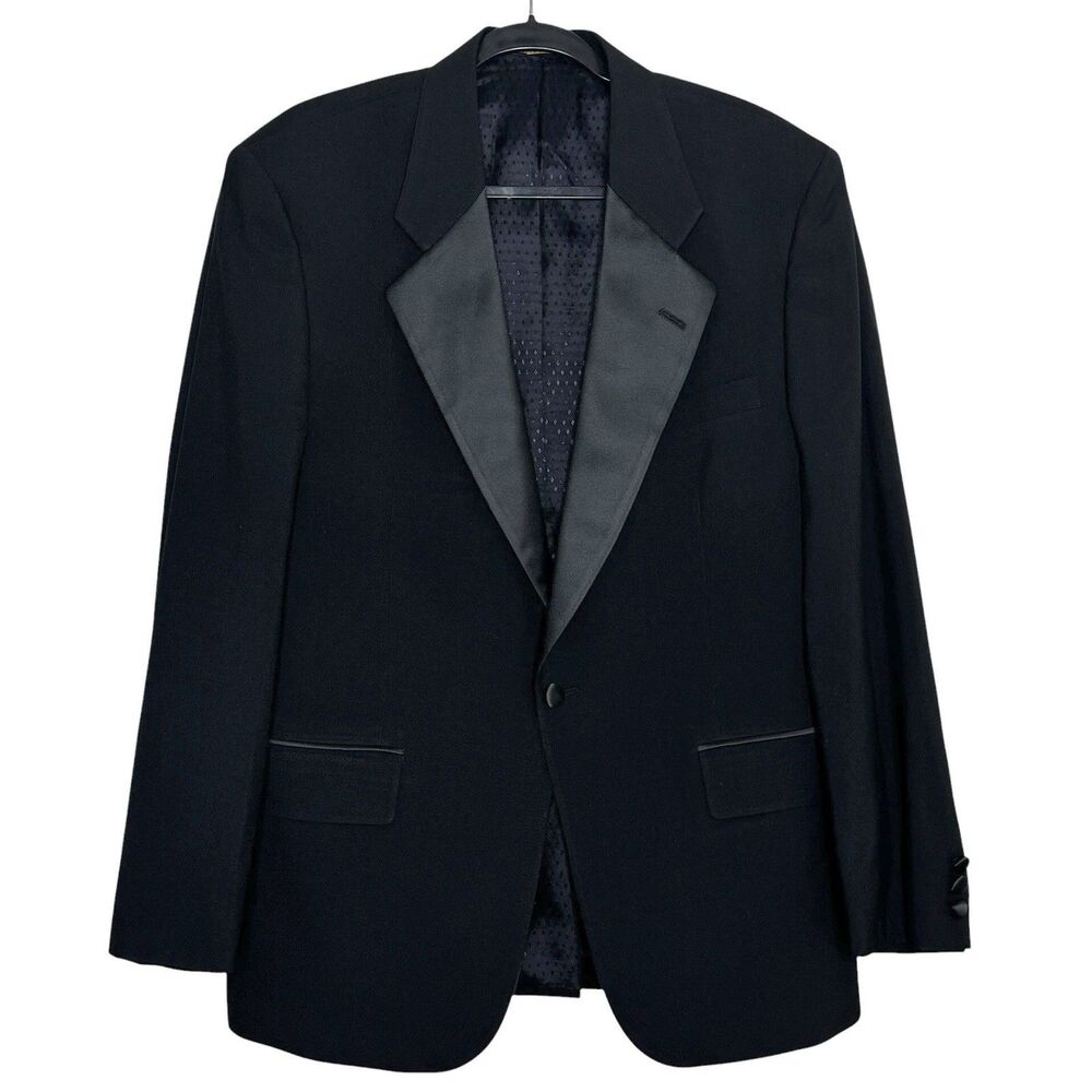 VTG Christian Dior Monsieur Black Tuxedo 44R 35x31.5 Satin Stripe Pants 2 Piece